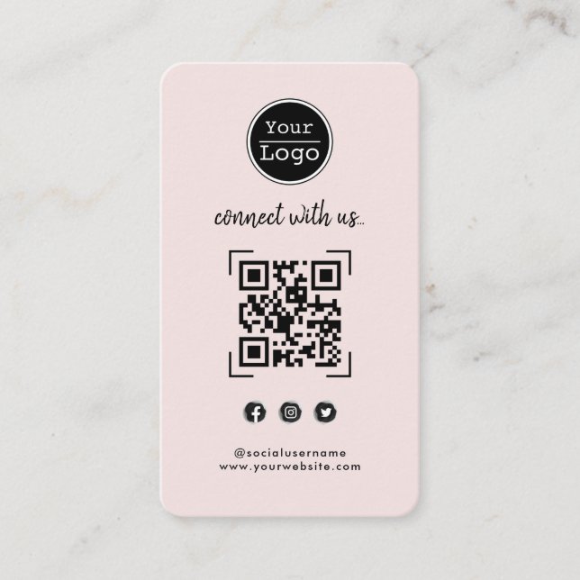 Tarjeta De Visita Conectarse con nosotros | Red social QR Code Pink  (Anverso)