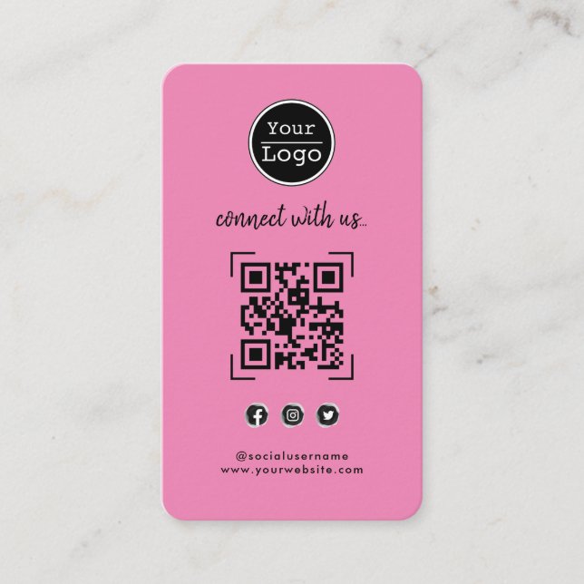 Tarjeta De Visita Conectarse con nosotros | Red social QR Code Pink (Anverso)