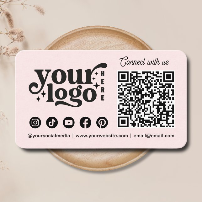 Tarjeta De Visita Conectarse con nosotros Social Media QR Code Pink (Connect with us Social Media QR Code Pink Business Card)