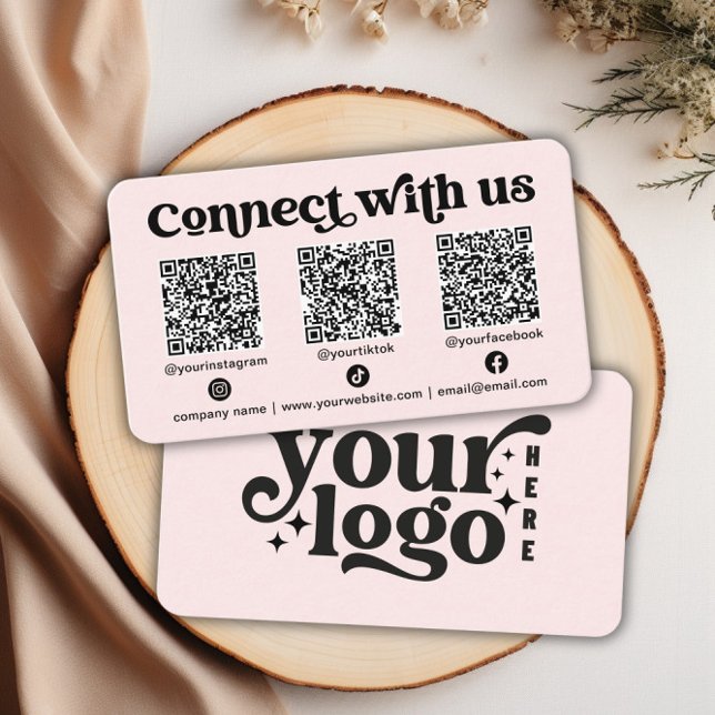 Tarjeta De Visita Conectarse con nosotros Social Media QR Code Pink  (Connect with us Social Media QR Code Pink Business Business Card)