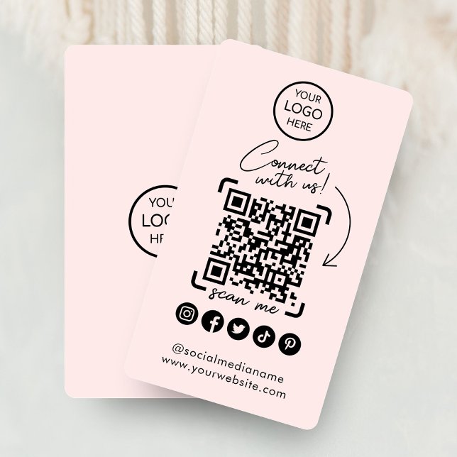 Tarjeta De Visita Conectarse con nosotros Social Media QR Code Pink (Connect with us Social Media QR Code Pink Business Card)