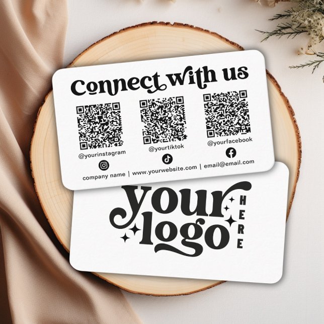 Tarjeta De Visita Conectarse con nosotros Social Media QR White Busi (Connect with us Social Media QR White Business Business Card)