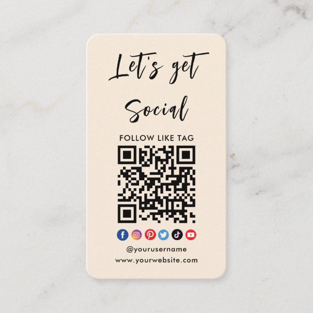 Tarjeta De Visita Conectarse Con Us Qr Code Profesional Trendy Boho (Anverso)