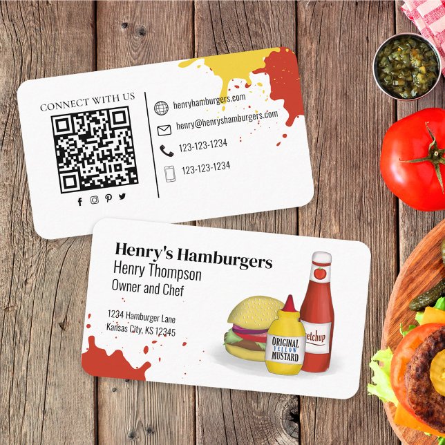 Tarjeta De Visita Conectarse conmigo | Código QR Hamburger simple mo (Subido por el creador)