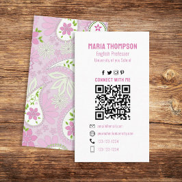 Tarjeta De Visita Conectarse conmigo | Social Media QR Code Paisley