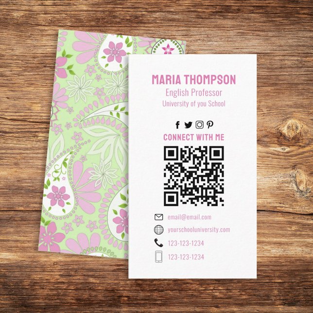 Tarjeta De Visita Conectarse conmigo | Social Media QR Code Paisley (Subido por el creador)