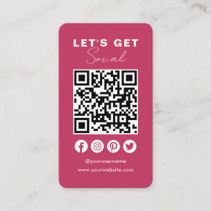 Tarjeta De Visita Conéctate Con Los Medios Sociales QR Code Hot Pink
