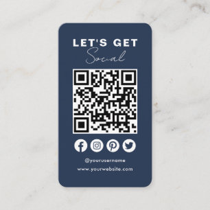 Tarjeta De Visita Conéctate Con Los Medios Sociales QR Código Navy B