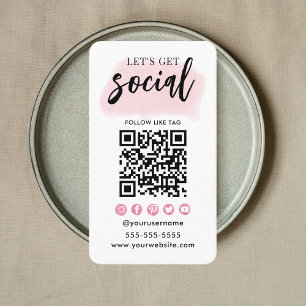 Tarjeta De Visita Conéctate Con Los Medios Sociales QR Código Rosa B