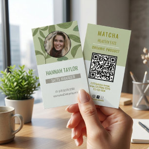 Tarjeta De Visita Conéctate Con Nosotros   QR Code Green Tea Logo Bu