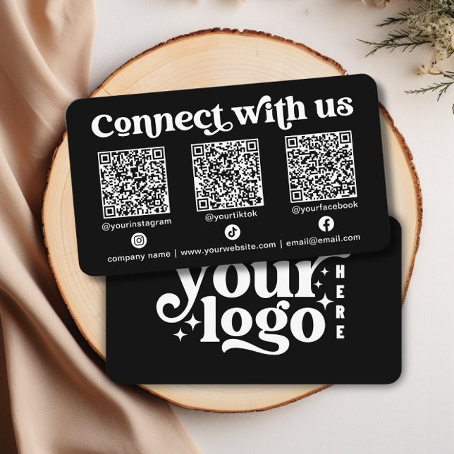 Tarjeta De Visita Conéctate con nosotros Social Media QR Black Busin (Connect with us Social Media QR Black Business Business Card)