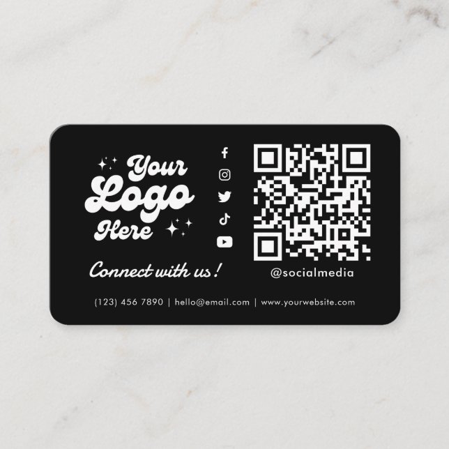 Tarjeta De Visita Conéctate con nosotros Social Media QR Code Black (Anverso)