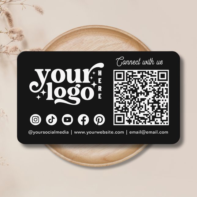Tarjeta De Visita Conéctate con nosotros Social Media QR Code Black (Connect with us Social Media QR Code Black Business Card)