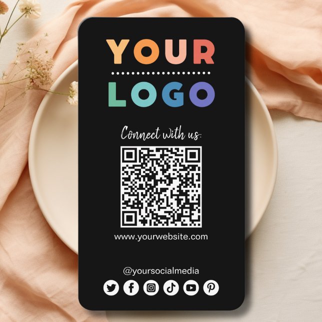 Tarjeta De Visita Conéctate con nosotros Social Media QR Code Black (connect with us business card black)