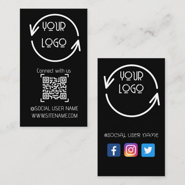 Tarjeta De Visita Conéctate con nosotros, Social Media QR Code Black (Anverso / Reverso)