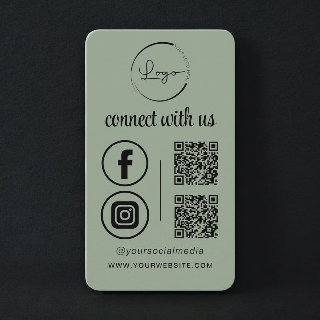 Tarjeta De Visita Conéctese con nosotros Código QR Verde Sage (Subido por el creador)