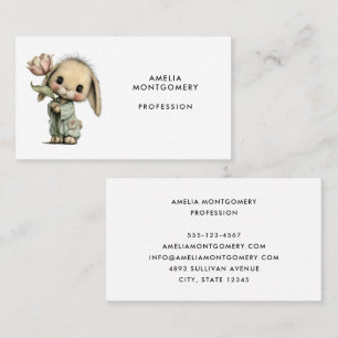 Tarjeta De Visita Conejito Lindo Sosteniendo un Tulipán