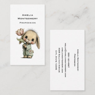 Tarjeta De Visita Conejito lindo sosteniendo un tulipán