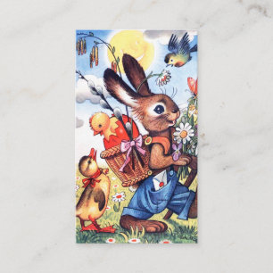Tarjeta De Visita conejito retro vintage de Pascua con saludo