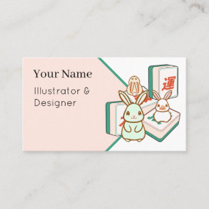 Tarjeta De Visita Conejitos Kawaii y fichas de Mahjong