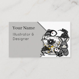 Tarjeta De Visita Conejo esqueleto Kawaii y arte de pez Zen