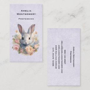 Tarjeta De Visita Conejo rodeado de flores pastel lindas