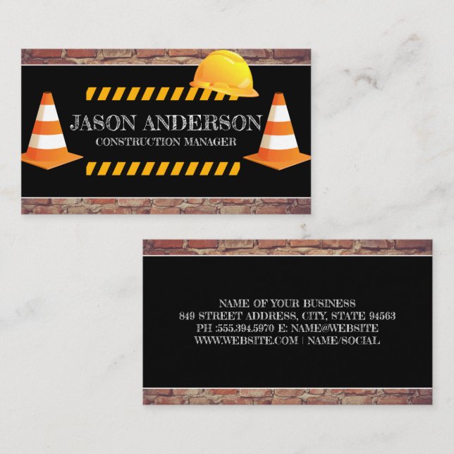 Tarjeta De Visita Cones de construcción | Hardhat | Brickwall (Anverso / Reverso)
