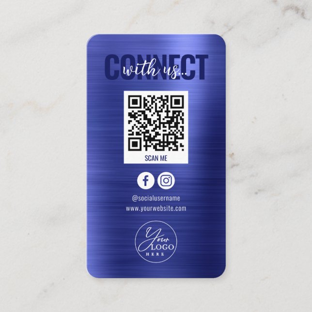 Tarjeta De Visita Conexión Azul Metálico Con El Código QR De Medios  (Anverso)