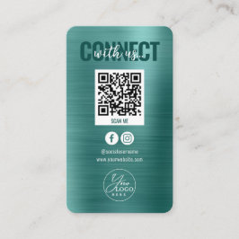 Tarjeta De Visita Conexión Verde azulada metálica con el código QR d