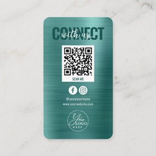 Tarjeta De Visita Conexión Verde azulada metálica con el código QR d