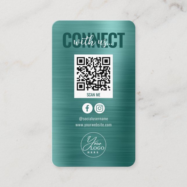 Tarjeta De Visita Conexión Verde azulada metálica con el código QR d (Anverso)