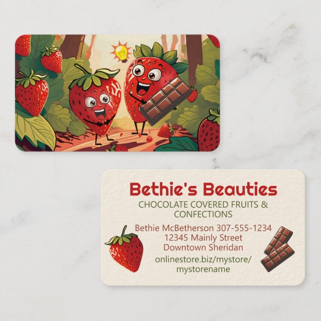 Tarjeta De Visita confecciones de fresa de fresa de chocolate (Anverso / Reverso)