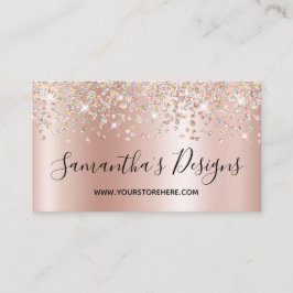 Tarjeta De Visita Confeti Brillante Destellos Rosa Dorado Gradiente
