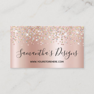 Tarjeta De Visita Confeti Brillante Destellos Rosa Dorado Gradiente