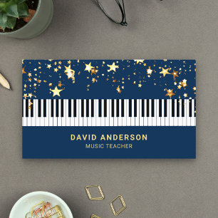 Tarjeta De Visita Confeti de Oro Teclado de Piano Músico Pianista