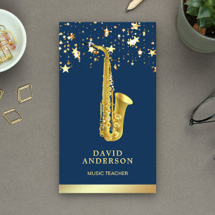 Tarjeta De Visita Confeti de papel de oro elegante saxofón saxofonis