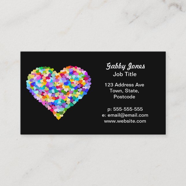 Tarjeta De Visita Confeti del corazón del arco iris (Anverso)