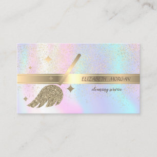 Tarjeta De Visita Confeti Dorado Elegante,Escoba,Holográfico