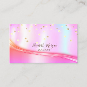 Tarjeta De Visita Confeti Dorado Elegante, Frío Holográfico