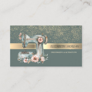 Tarjeta De Visita Confeti dorado elegante, máquina de coser floral v