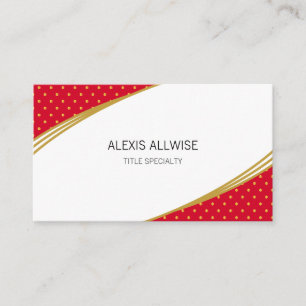 Tarjeta De Visita Confeti dorado elegante sobre rojo y blanco