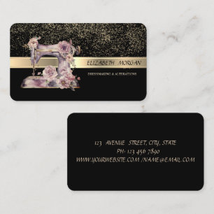 Tarjeta De Visita Confeti dorado, Máquina de coser vintage floral