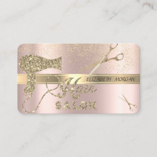 Tarjeta De Visita Confeti Dorado,Tijeras,Secador de Pelo Rosa Dorado