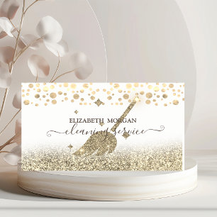 Tarjeta De Visita Confeti Elegante Criada Limpieza Brillo Dorado