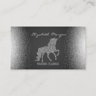 Tarjeta De Visita Confeti Elegante Gris, Unicornio de Plata Brillant