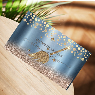 Tarjeta De Visita Confeti Elegante  Limpieza de Purpurina Azul de Do