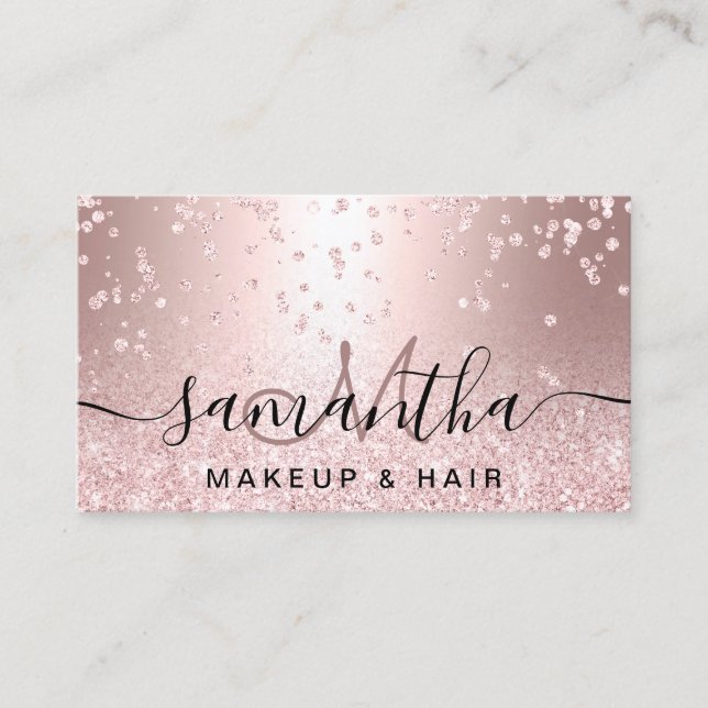 Tarjeta De Visita Confeti metálico subió maquillaje de la chispa del (Anverso)
