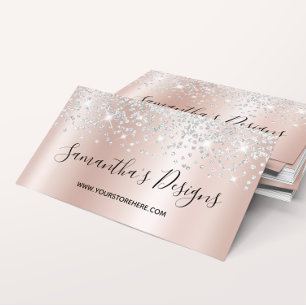 Tarjeta De Visita Confeti Plateado Brillo Rosa Dorado Gradiente