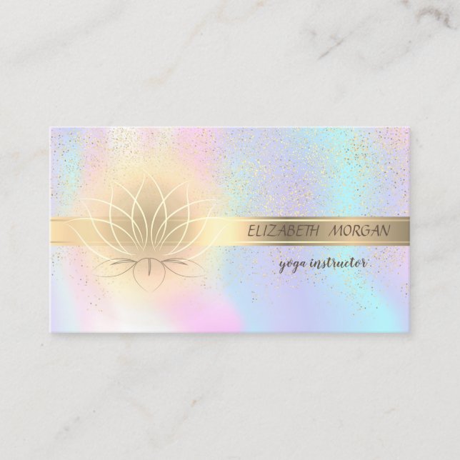 Tarjeta De Visita Confetti de oro elegante, Lotus, holográfico (Anverso)