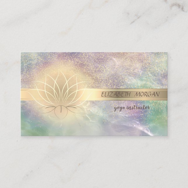 Tarjeta De Visita Confetti de oro elegante, Lotus, opal holográfico (Anverso)